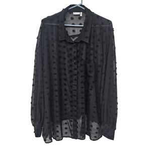 Asos Design Curve Oversized Shirt Women's 22 Black Dobby Jacquard Spot Sheer Top